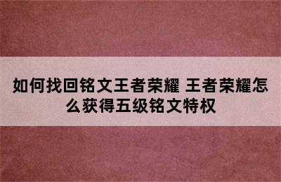 如何找回铭文王者荣耀 王者荣耀怎么获得五级铭文特权